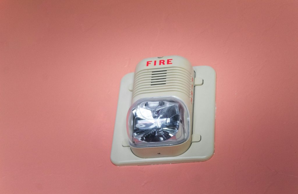 Fire alarm on wall